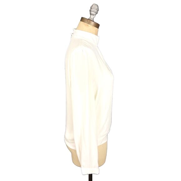 KRISA Cream Cutout High Neck Blouse S Mock Neck Keyhole Crepe EUC B82 - Picture 3 of 6